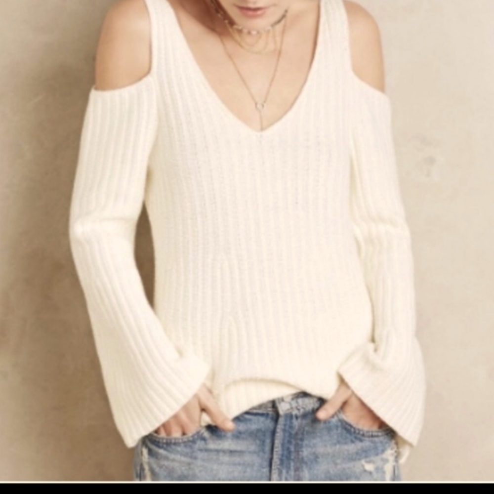 Knitted & Knotted Size small Cold Shoulder Knit Bell Sleeves Sweater Top Anthro